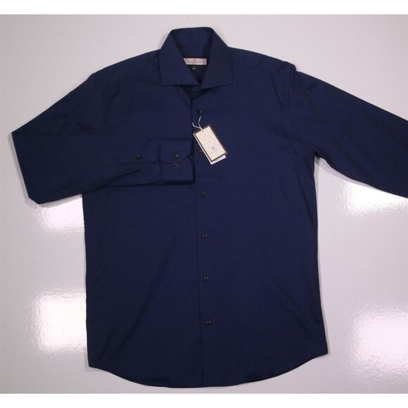 Connaisseur Paris 2-Ply Slim Fit Navy Blue Print Design Dress Shirt L 41-42 New! - Picture 2 of 8
